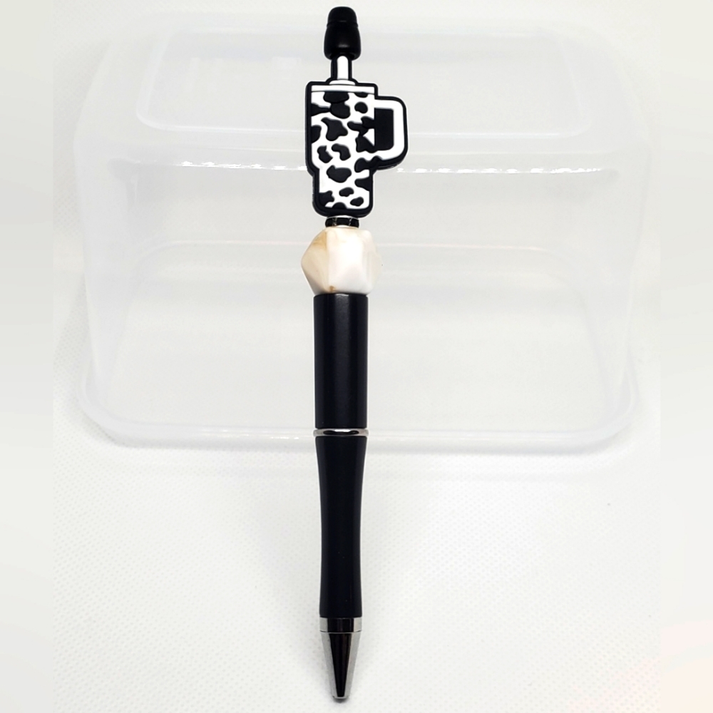 B2G1F Tumbler Style Beaded Pen, Black and White, NEW